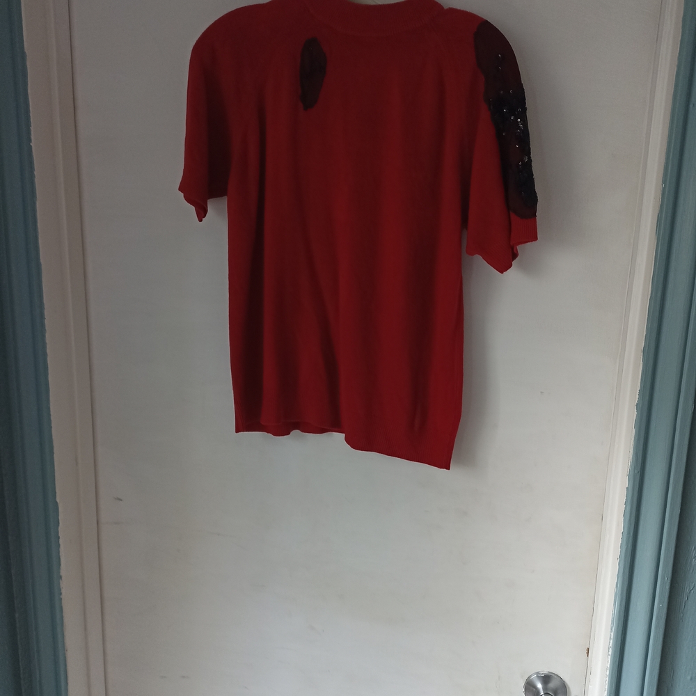 Red T-Shirt with Black Sequin Detail